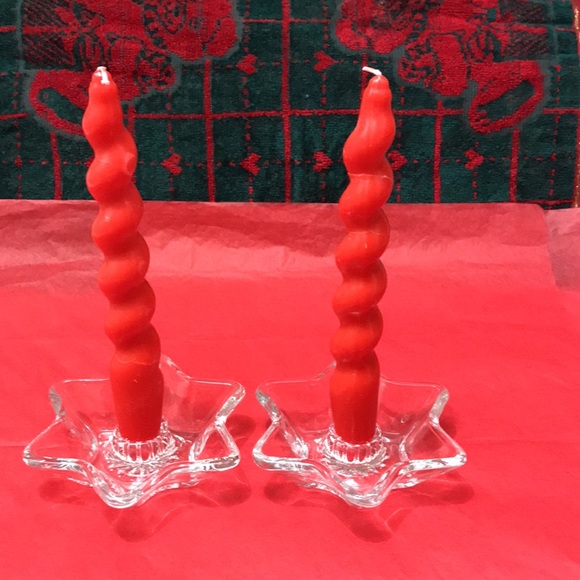Glass Candy dish. Two candle holders with special made candles. NWOT - Picture 3 of 6